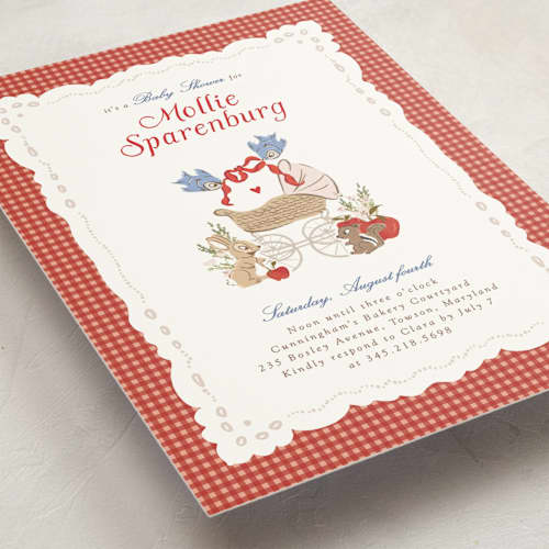 This is a apple baby shower invitations with standard by Erin L. Wilson called disney woodland gingham printing on signature in standard