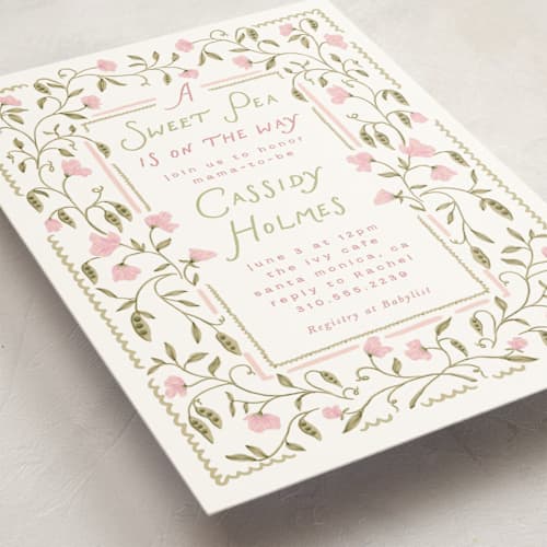 This is a rose baby shower invitations with standard by Leah Bisch called sweet pea printing on signature in standard