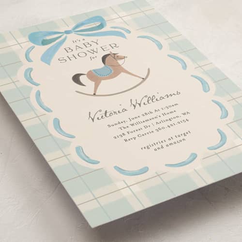 This is a sky baby shower invitations with standard by Karidy Walker called heirloom rocking horse printing on signature in standard
