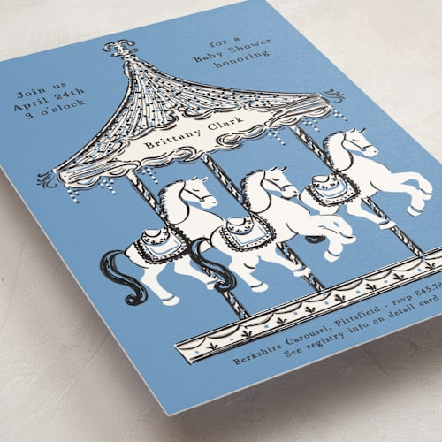 This is a pool baby shower invitations with standard by Gwen Bedat called round and round printing on signature in standard