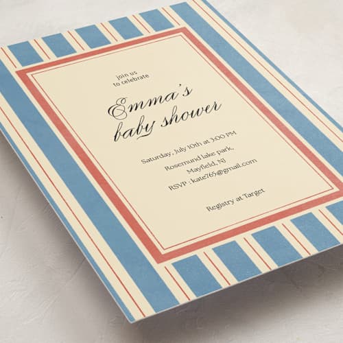 This is a azure baby shower invitations with standard by motifmyway called elegant stripes printing on signature in standard