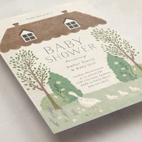 This is a cream baby shower invitations with standard by Kiersten Garner called cottage baby printing on signature in standard