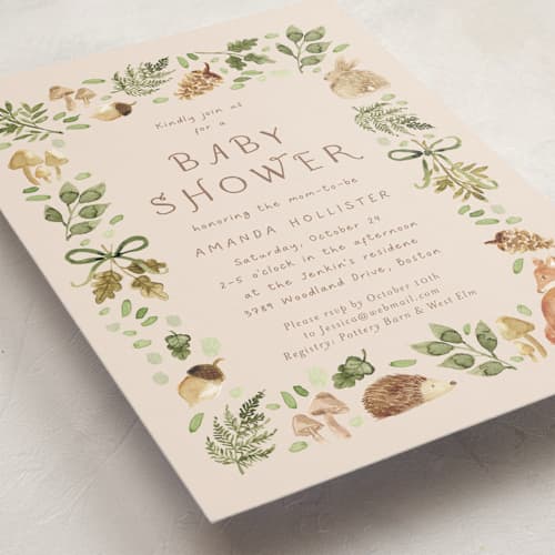 This is a sand baby shower invitations with standard by frau brandt called forest baby shower printing on signature in standard