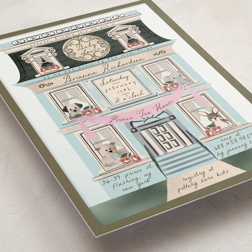 This is a sky baby shower invitations with standard by Ana de Sousa called house of love printing on signature in standard