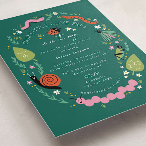 This is a garden baby shower invitations with standard by Hudson meet Rose called little bug printing on signature in standard