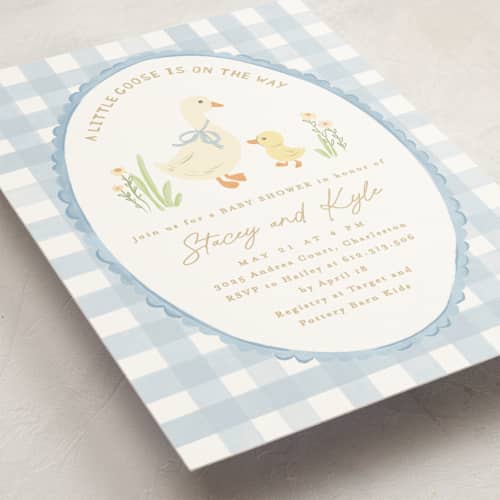 This is a sky baby shower invitations with standard by Creo Study called vintage goose printing on signature in standard