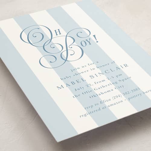 This is a bluebonnet baby shower invitations with standard by Laura Hankins called oh boy! printing on signature in standard