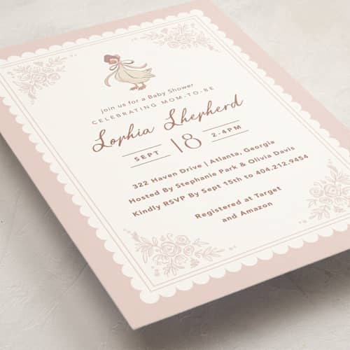 This is a blush baby shower invitations with standard by Kristen Smith called story book frame printing on signature in standard