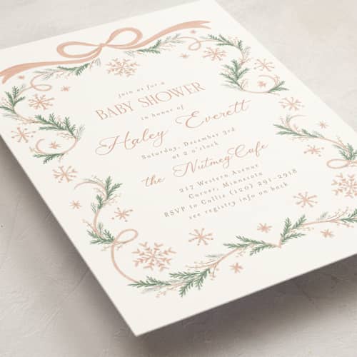This is a primrose baby shower invitations with standard by Laura Hankins called winter frame printing on signature in standard