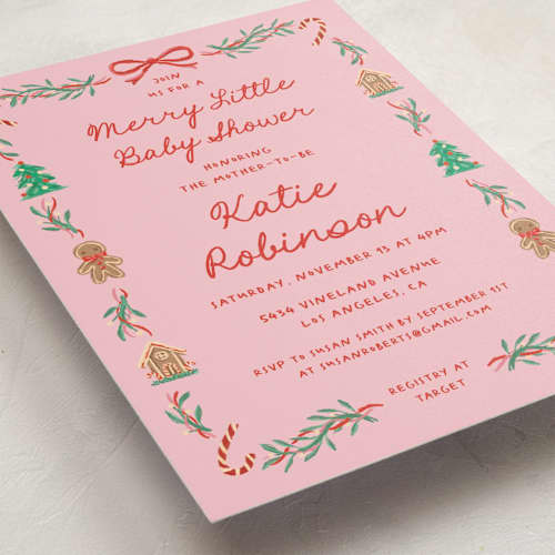 This is a candy cane baby shower invitations with standard by Claudia Orengo called merry little printing on signature in standard