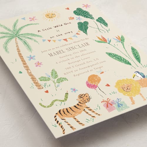 This is a linen baby shower invitations with standard by Celine Nguyen called a little wild one baby shower printing on signature in standard