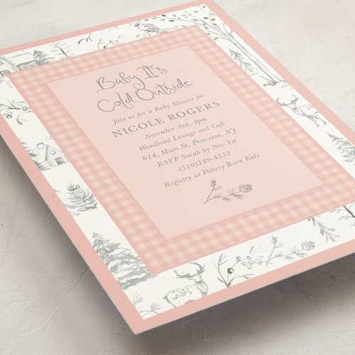 This is a petal baby shower invitations with standard by Teju Reval called winter toile printing on signature in standard