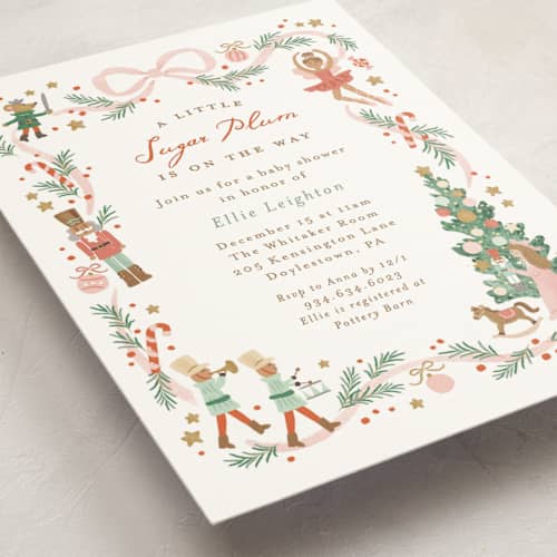 This is a petal baby shower invitations with standard by Jennifer Wick called little sugar plum printing on signature in standard