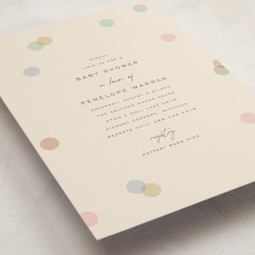 This is a wildflower baby shower invitations with standard by Pixel and Hank called polka pop printing on signature in standard