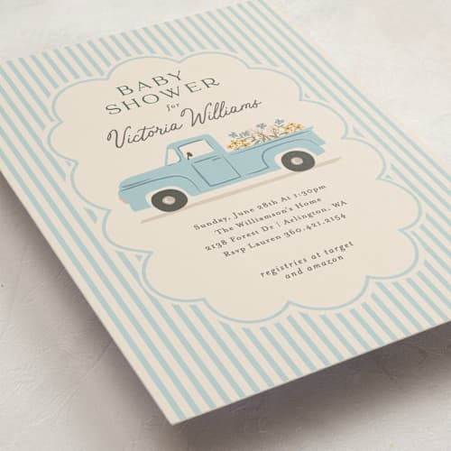 This is a lake baby shower invitations with standard by Karidy Walker called classic truck printing on signature in standard