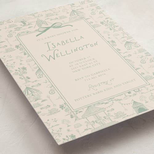 This is a pistachio baby shower invitations with standard by Kartika Paramita called animal circus toile printing on signature in standard