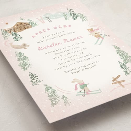 This is a strawberry baby shower invitations with standard by Jennifer Wick called apres bebe printing on signature in standard