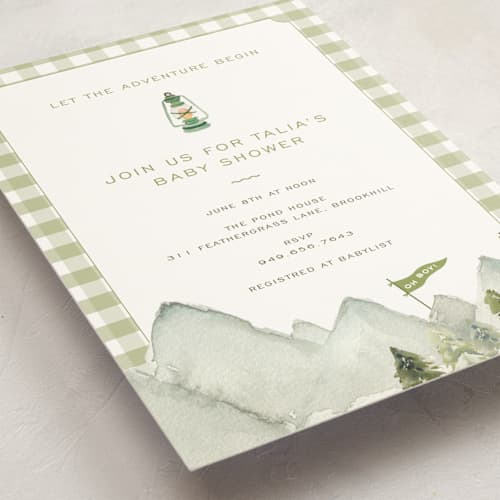 This is a forest baby shower invitations with standard by Reilly Kavanaugh called woodland baby shower printing on signature in standard