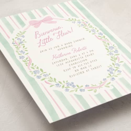 This is a cupcake baby shower invitations with standard by Creo Study called little fleur printing on signature in standard