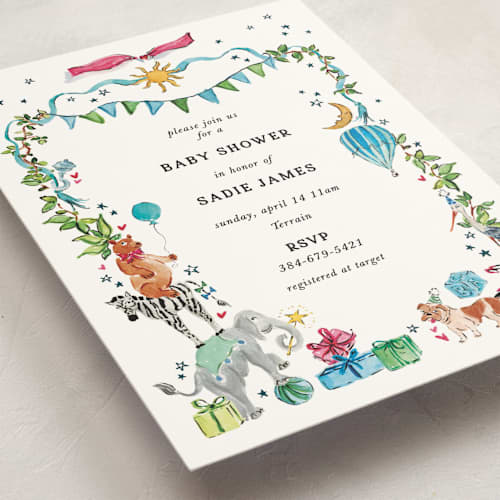 This is a celestial baby shower invitations with standard by Jill Delavan called favorite things printing on signature in standard