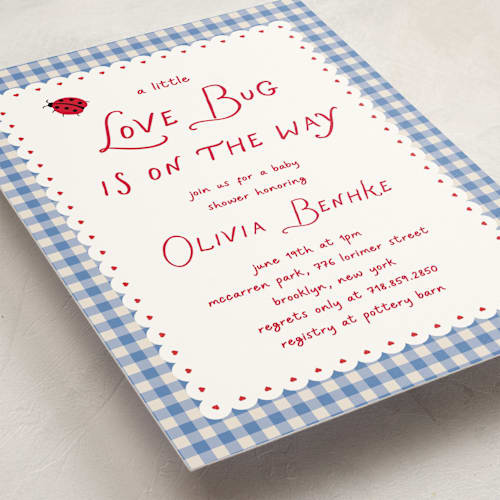 This is a sky baby shower invitations with standard by Jennifer Lew called love bug printing on signature in standard
