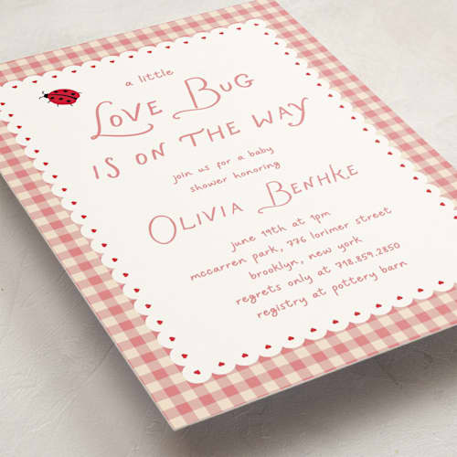 This is a petal baby shower invitations with standard by Jennifer Lew called love bug printing on signature in standard