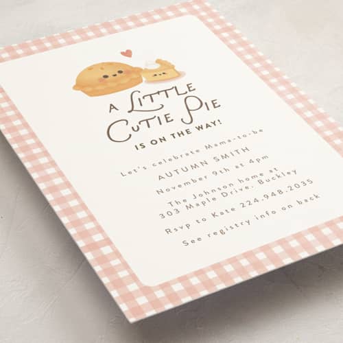 This is a blush baby shower invitations with standard by Itsy Belle Studio called cutie pie printing on signature in standard