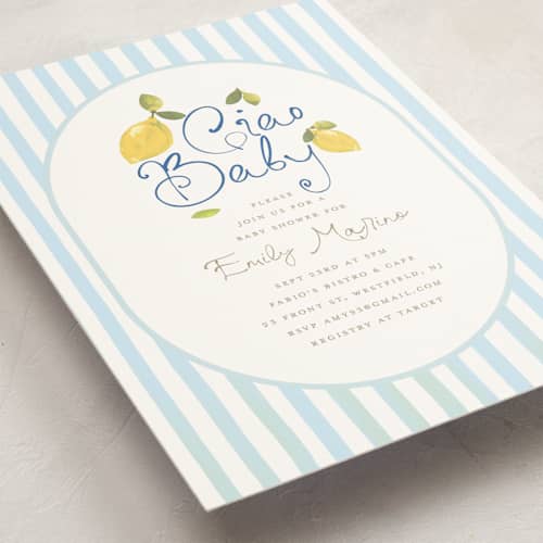 This is a ice baby shower invitations with standard by Teju Reval called lemon printing on signature in standard