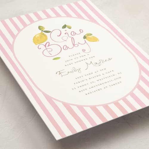 This is a petal baby shower invitations with standard by Teju Reval called lemon printing on signature in standard