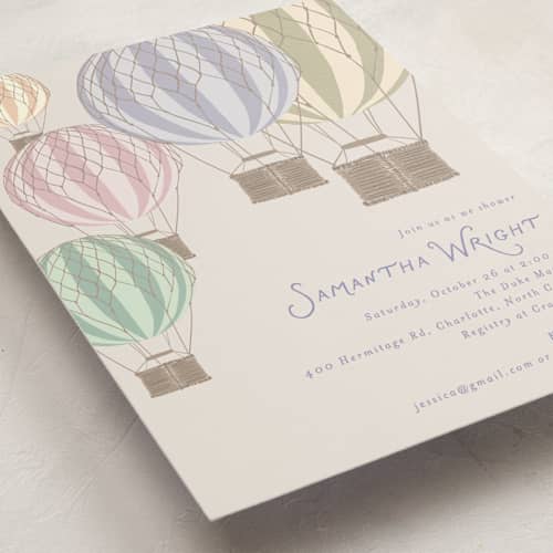 This is a bluebird baby shower invitations with standard by Kampai Designs called balloons printing on signature in standard