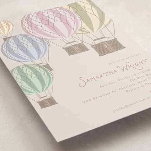 This is a dusty rose baby shower invitations with standard by Kampai Designs called balloons printing on signature in standard