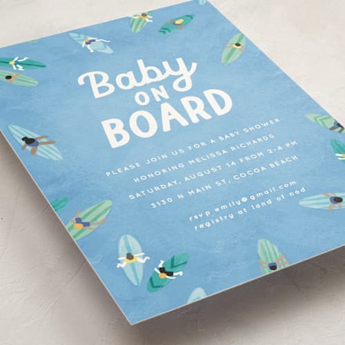 This is a aqua baby shower invitations with standard by Jessie Steury called baby on board printing on signature in standard