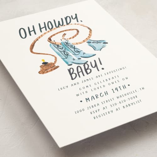 This is a blueberry baby shower invitations with standard by Marjie Fedak called oh howdy baby! printing on signature in standard