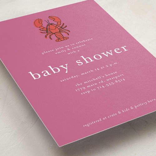 This is a carnation baby shower invitations with standard by Wendy Taylor called my lobster printing on signature in standard