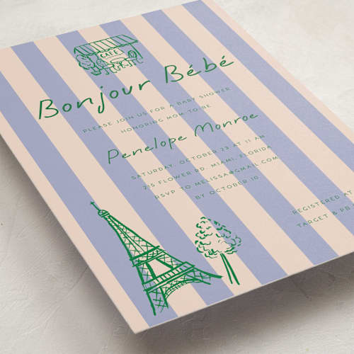 This is a violette baby shower invitations with standard by Vera Lim called parisian cafe printing on signature in standard