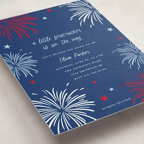 This is a navy baby shower invitations with standard by Ilene Guy called americana printing on signature in standard