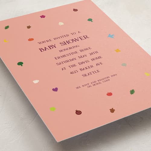 This is a peach baby shower invitations with standard by Studio Suku called fall baby printing on signature in standard
