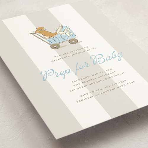 This is a bluebird baby shower invitations with standard by Susan Zinader called preppy pup printing on signature in standard