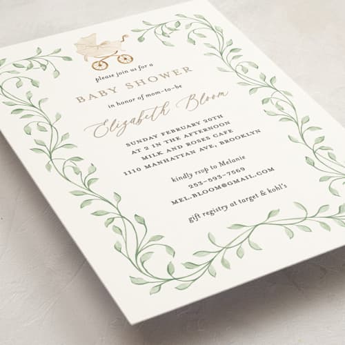 This is a cotton baby shower invitations with standard by Sarah Knight called graceful printing on signature in standard