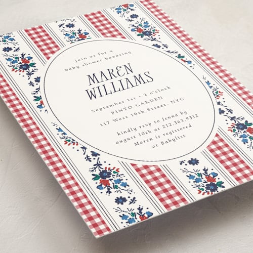 This is a tomato baby shower invitations with standard by Emily Sabol Goss called pattern mix printing on signature in standard