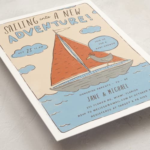 This is a buoy baby shower invitations with standard by Vera Lim called sail ahoy printing on signature in standard