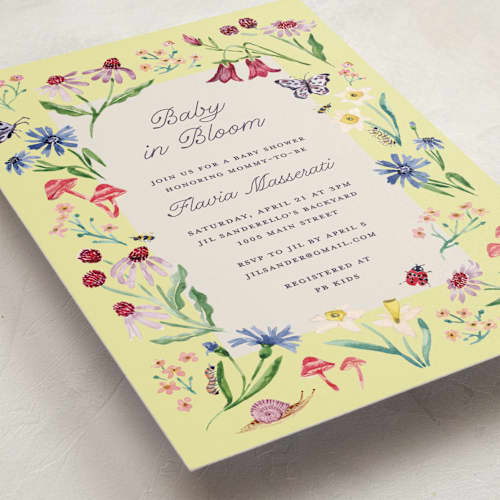 This is a citrus baby shower invitations with standard by Pati Cascino called blooming garden printing on signature in standard