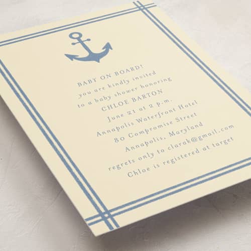 This is a sand baby shower invitations with standard by Brynne Foster called ahoy printing on signature in standard