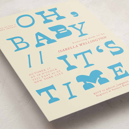This is a blueberry baby shower invitations with standard by Kartika Paramita called oh baby it's time printing on signature in standard