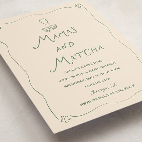 This is a matcha baby shower invitations with standard by Ani Somi called perfect matcha printing on signature in standard