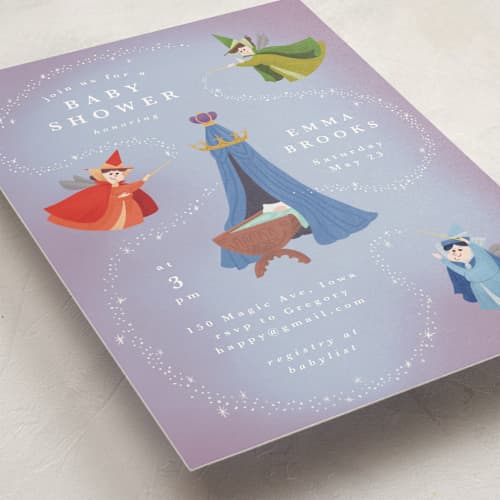 This is a magic baby shower invitations with standard by Yuliya Evseeva called disney fairies flora, fauna & merryweather printing on signature in standard
