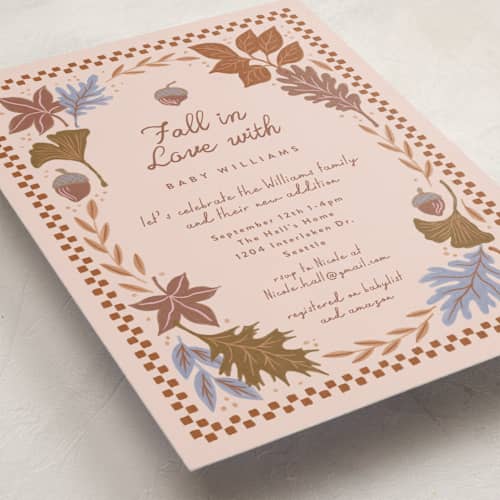 This is a latte baby shower invitations with standard by Alethea and Ruth called fall in love printing on signature in standard