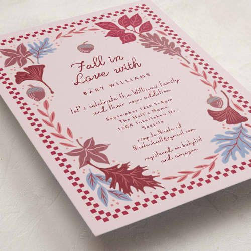 This is a cerise baby shower invitations with standard by Alethea and Ruth called fall in love printing on signature in standard