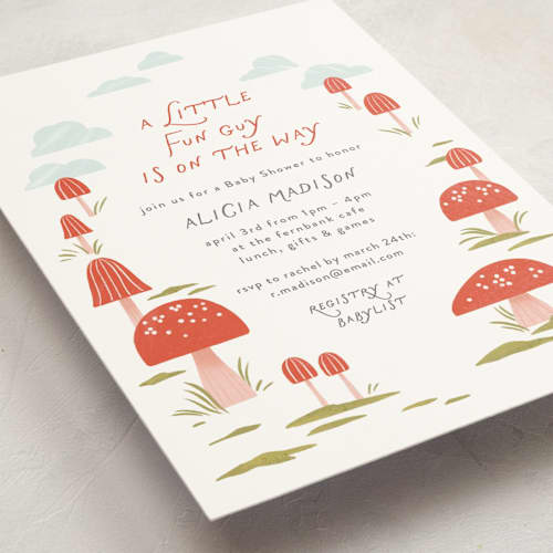 This is a fairy baby shower invitations with standard by Paper Raven Co. called little fun guy printing on signature in standard