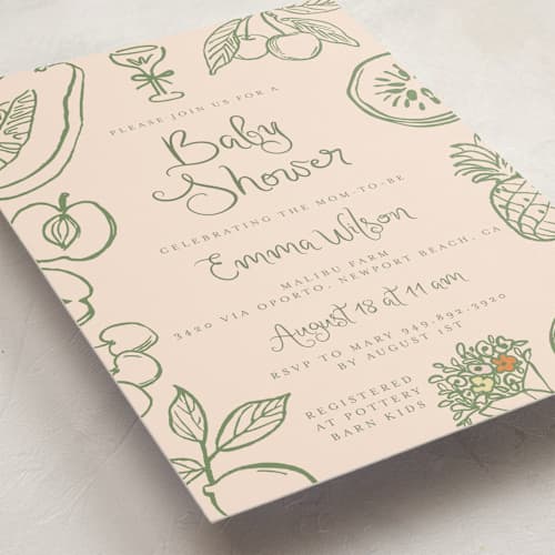 This is a grapefruit baby shower invitations with standard by Reilly Kavanaugh called locally grown baby shower printing on signature in standard